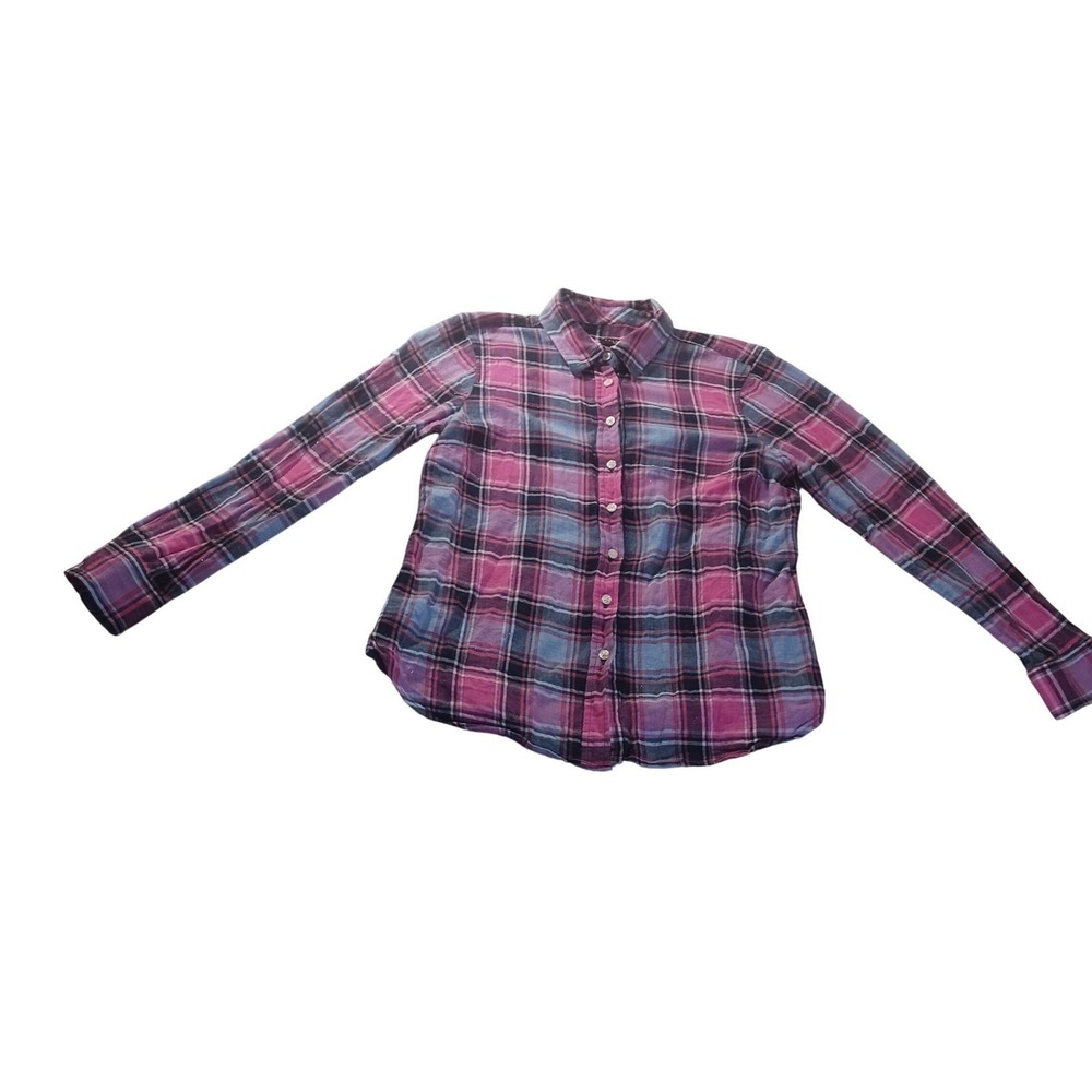 Talbots Plaid Button Down Shirt Womens Size SP Pink Purple Metallic‎ Preppy Cozy